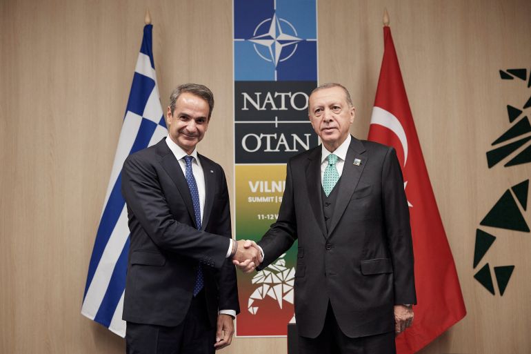 Greece's Prime Minister Kyriakos Mitsotakis meets with Turkey's President Tayyip Erdogan