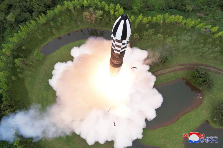 Hwasong-18 intercontinental ballistic missile is launched from an undisclosed location in North Korea in this image released by North Korea's Korean Central News Agency on July 13, 2023.