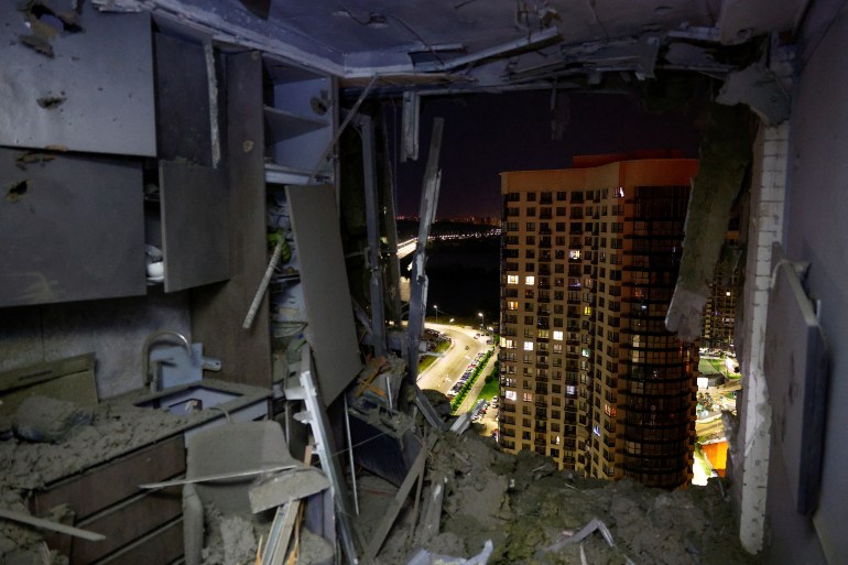 An interior view shows an apartment inside a residential building damaged during a Russian drone strike, amid Russia's attack on Ukraine, in Kyiv, Ukraine July 13, 2023. REUTERS/Valentyn Ogirenko TPX IMAGES OF THE DAY