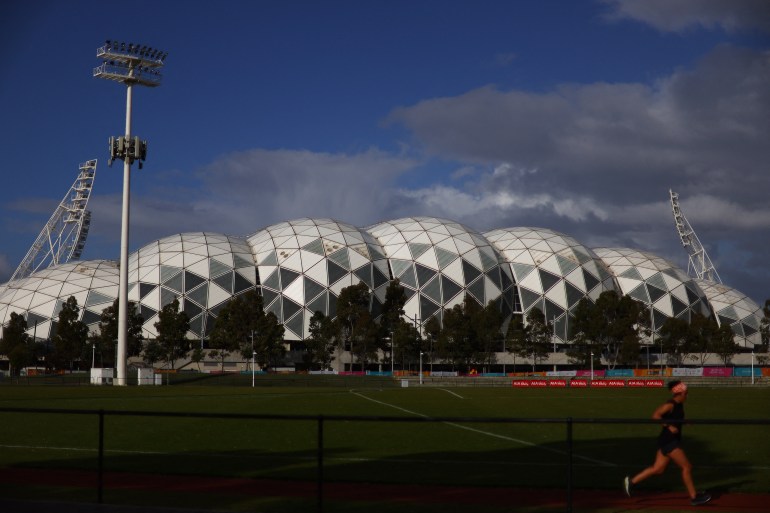 Vista geral fora do Melbourne Rectangular Stadium 