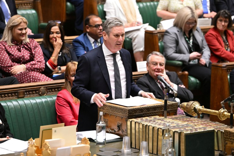 Britain's Labour Party leader Keir Starmer speaks during the Prime Minister's Questions at the House of Commons in London