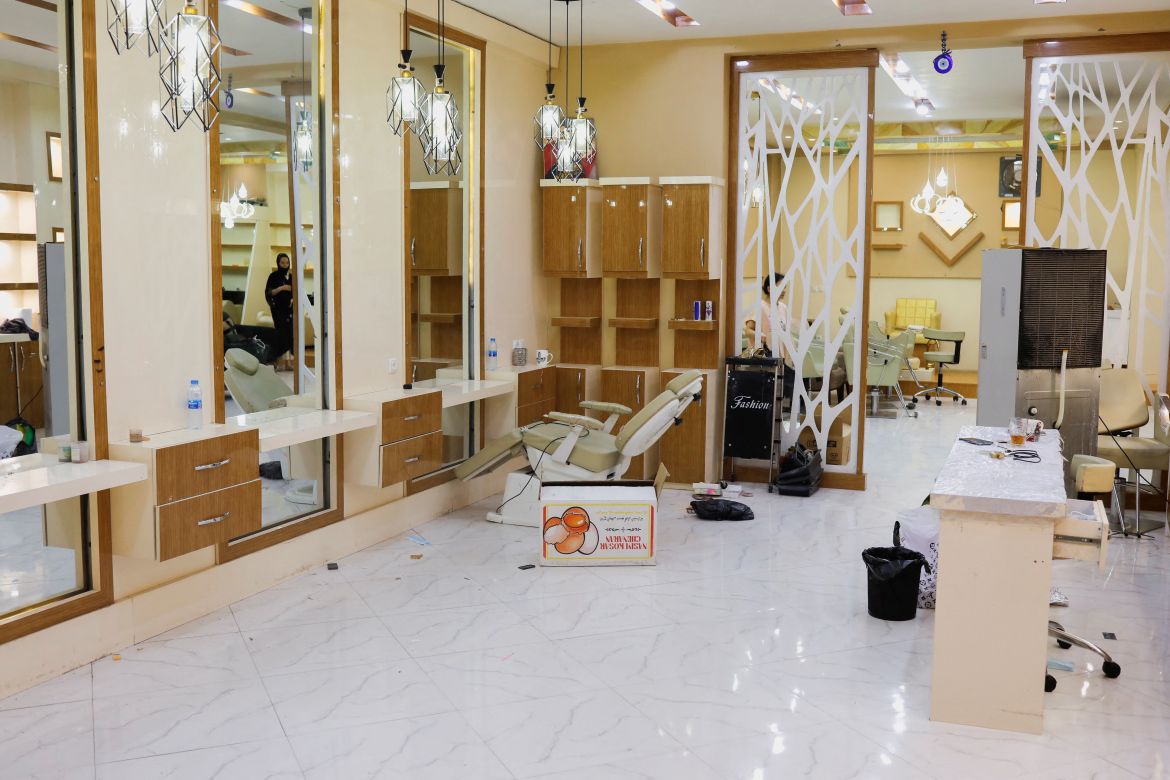 A general view of an empty beauty salon in Kabul