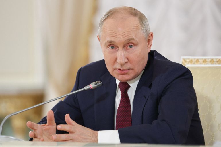 Russia's President Vladimir Putin speaks during a press conference following the Russia-Africa summit in Saint Petersburg, Russia, July 29, 2023.