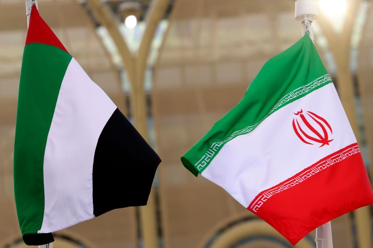The flags of United Arab Emirates and Iran