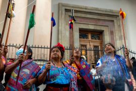 Indigenous women carry out a protest