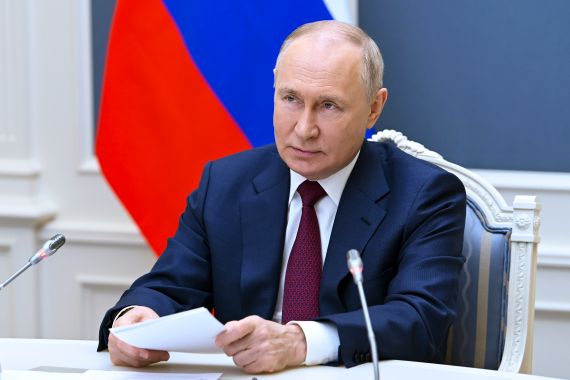 Russian President Vladimir Putin attends a meeting of the Shanghai Cooperation Organisation (SCO) Heads of State Council via videoconference at the Kremlin, in Moscow, Russia, Tuesday, July 4, 2023. (Alexander Kazakov, Sputnik, Kremlin Pool Photo via AP)