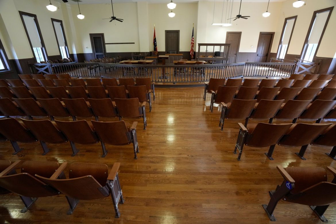The courtroom, much of which has been restored, where the Emmett Till murder trial was held.