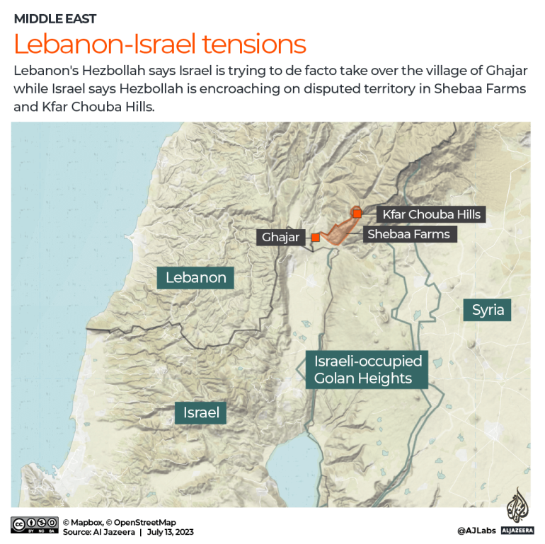 Map of Israel bordering Lebanon