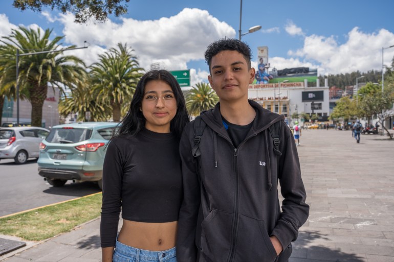 Ecuadorian student Jose Romero, 17, (right) and his girlfriend, Esther Quirola, 18