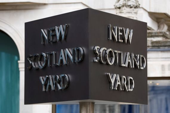 A general view of a signage outside New Scotland Yard, the headquarters of the Metropolitan Police, in London, Britain March 21, 2023. REUTERS/Peter Nicholls