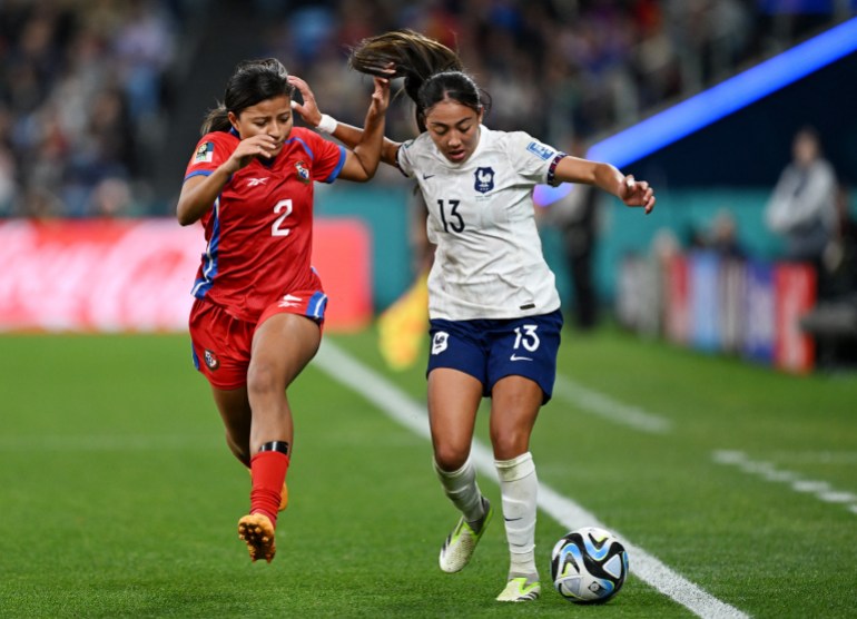 France's Selma Bacha in action with Panama's Hilary