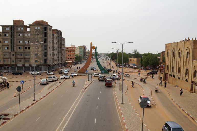 An aerial view of a roadway in Niamey.