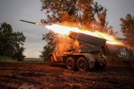 Ukrainian servicemen fire a BM-21 Grad multiple launch rocket system towards Russian troops near a front line, amid Russia's attack on Ukraine, in Donetsk region, Ukraine August 11, 2023. REUTERS/Oleksandr Ratushniak