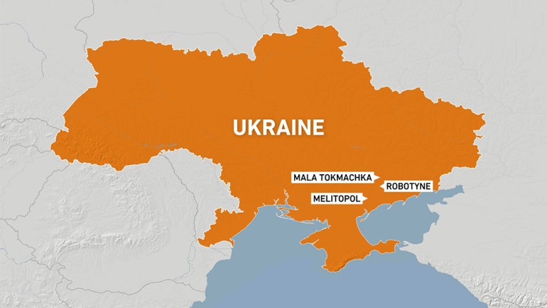 Map of Ukraine showing Melitopol, Robotyne, Mala Tokmachka