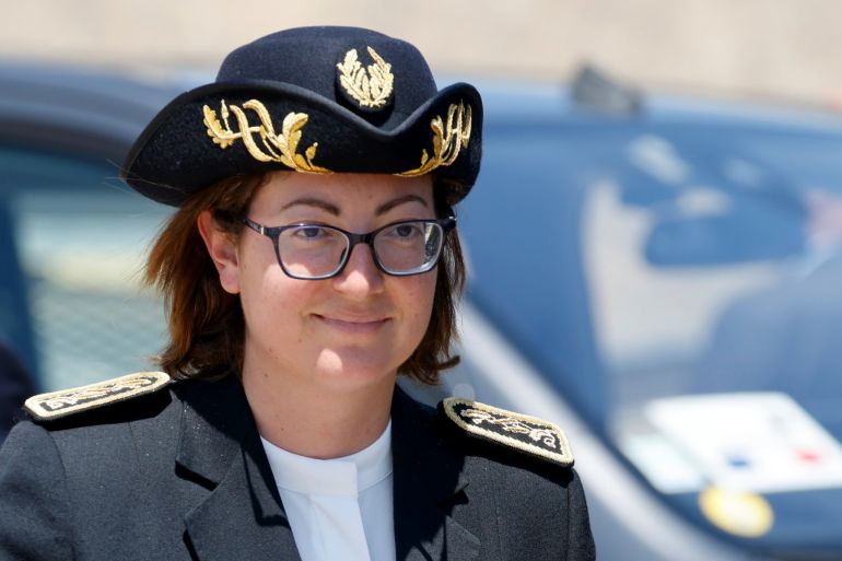 Prefect of the Bouches-du-Rhone department Frederique Camilleri attends French President's visit at the construction site of the Baumettes 3 prison building in Marseille