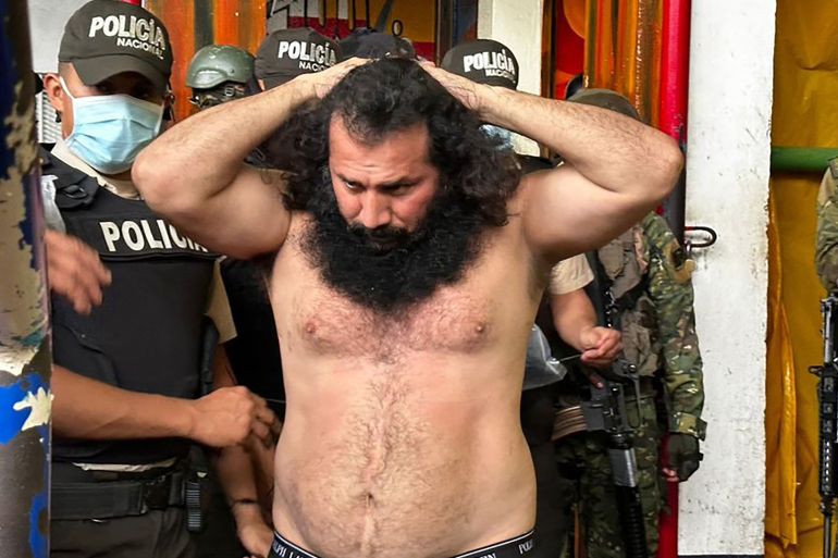 Picture released by the Ecuadorean Armed Forces shows Adolfo Macias, aka Fito, leader of the Los Choneros criminal gang, while being transferred to a maximum-security complex inside the Zonal Penitentiary No 8 in Guayaquil, Ecuador.
