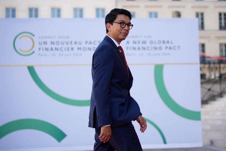Andry Nirina Rajoelina, President of Madagascar, arrives for the closing session of the New Global Financial Pact Summit, Friday, June 23, 2023 in Paris