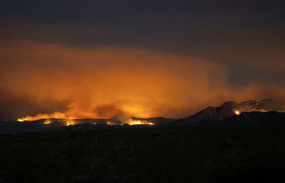 massive wildfire burning out of control in California's Mojave National Preserve