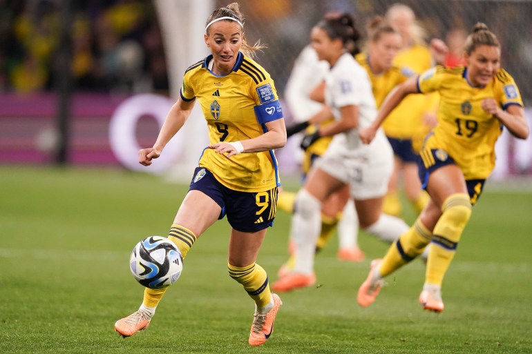 Sweden's Kosovare Asllani controls the ball