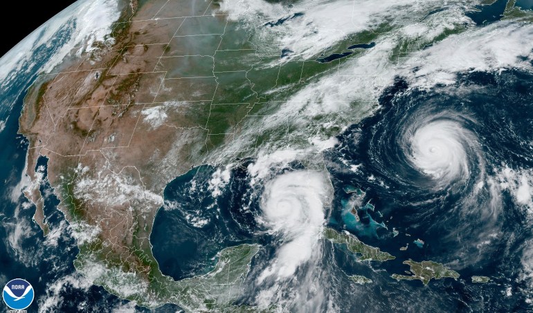 A satellite view of Hurricane Idalia churning off the Florida coast.