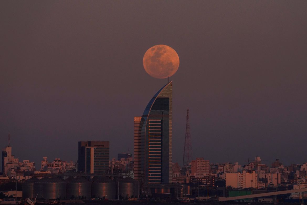A supermoon rises over Montevideo, Uruguay