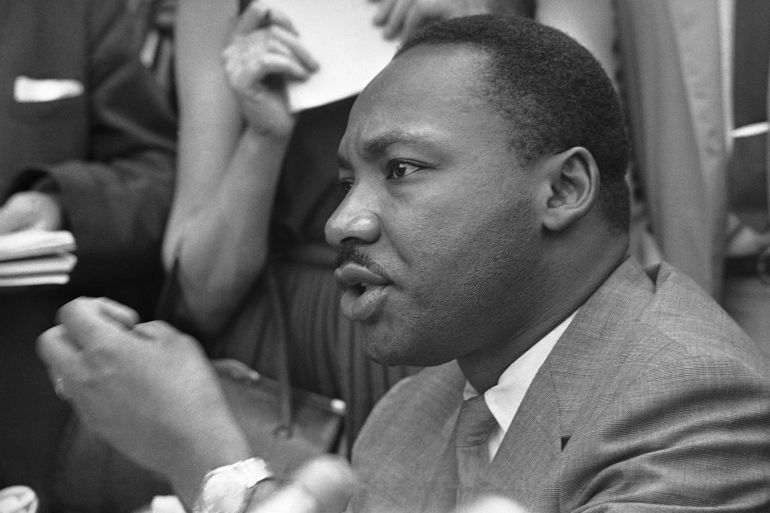 Rev. Martin Luther King Jr., Black integration leader, announces that a bi-racial committee had reached agreement, two of the four points the Blacks have been demonstrating for during the past month in Birmingham, Alabama, May 9, 1963. (AP Photo)
