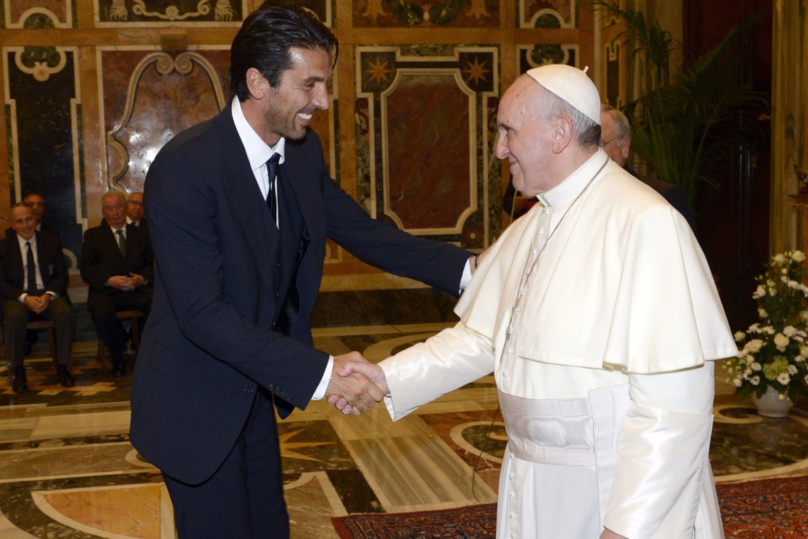 Pope Francis welcomes Gianluigi Buffon of Italy
