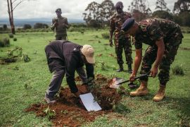 James Kagambi, Kenya's internationally-acclaimed mountaineer who lives in Nyeri, participates at a KDF tree-planting exercise