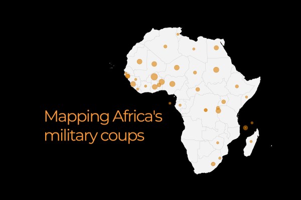 Картографиране на държавните преврати в Африка през годините