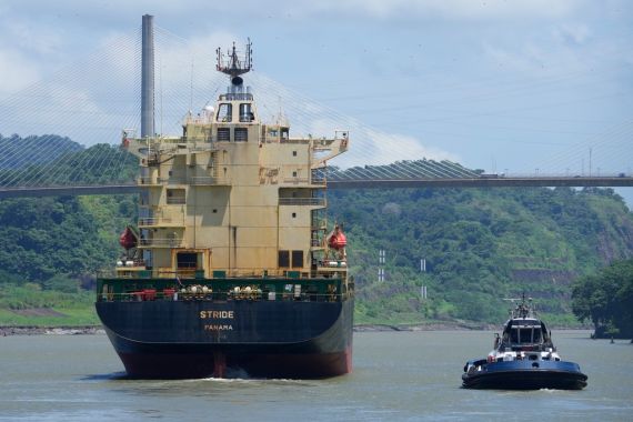 A ship in transit through the Panama Canal