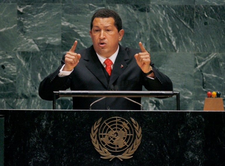 Hugo Chavez op het VN-podium