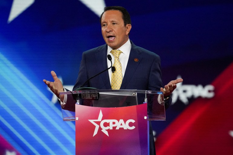 Louisiana Attorney General Jeff Landry speaks during general session at the Conservative Political Action Conference (CPAC) in Dallas, Texas, U.S., August 4, 2022