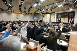 Iraqi lawmakers attend a parliamentary session to vote on the federal budget at the parliament headquarters in Baghdad, Iraq, June 11, 2023. Iraqi Parliament Media Office/Handout via REUTERS ATTENTION EDITORS - THIS IMAGE HAS BEEN SUPPLIED BY A THIRD PARTY