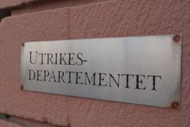 A view of a sign in Swedish for the foreign ministry