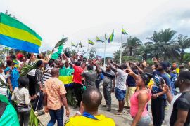 People celebrate in support of the putschists in the street of Libreville, Gabon August 30, 2023