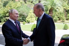 Russian President Vladimir Putin meets with Turkish President Recep Tayyip Erdogan in Sochi, Russia, September 4, 2023 [File: Murat Cetinmuhurdar/PPO/Handout via Reuters]