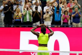 Coco Gauff of the United States gestures to the crowd
