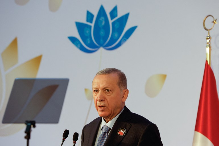Turkish President Tayyip Erdogan attends a press conference