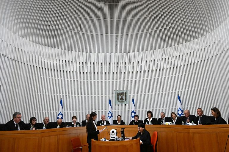 Israeli Supreme Court justices in the courtroom