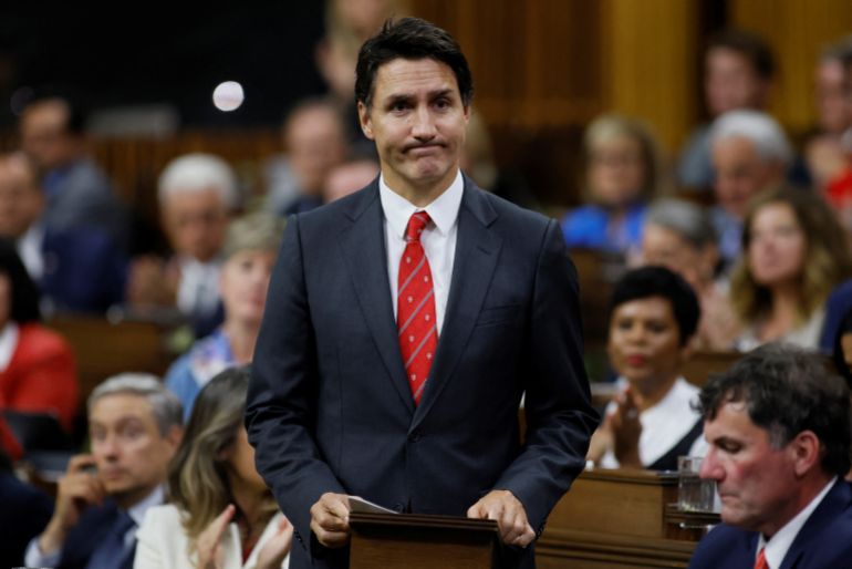 Justin Trudeau delivers a statement in Canada's Parliament