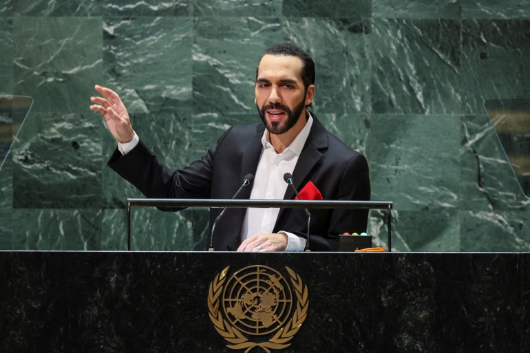 El Salvador's President Nayib Bukele addresses the 78th Session of the U.N. General Assembly in New York City, U.S., September 19, 2023. 