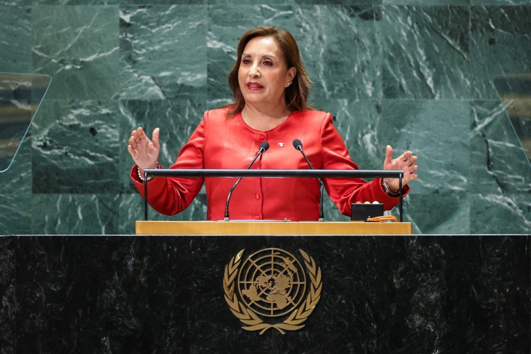 Peru's president Dina Boluarte addresses the 78th Session of the U.N. General Assembly in New York City, U.S., September 19, 2023.  