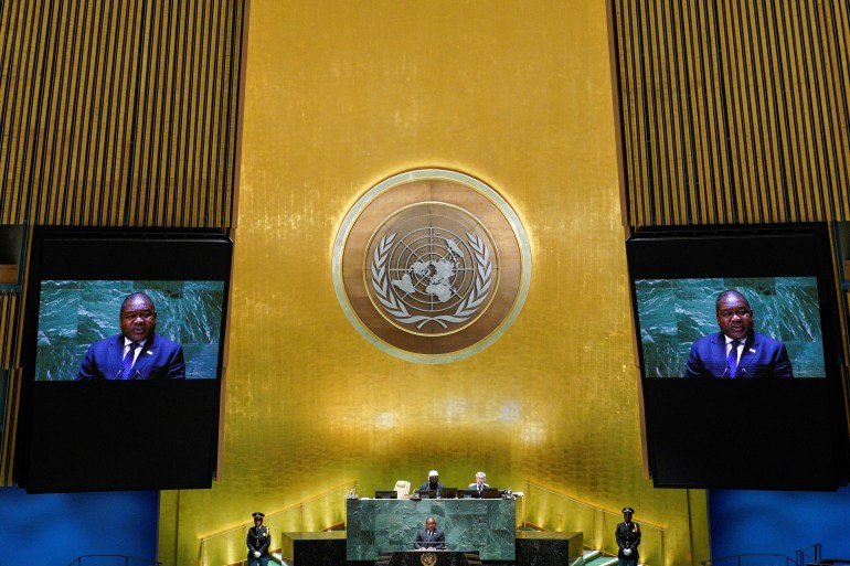 Mozambique President Filipe Jacinto Nyusi addresses the 78th Session of the U.N. General Assembly in New York City, U.S., September 19, 2023. 