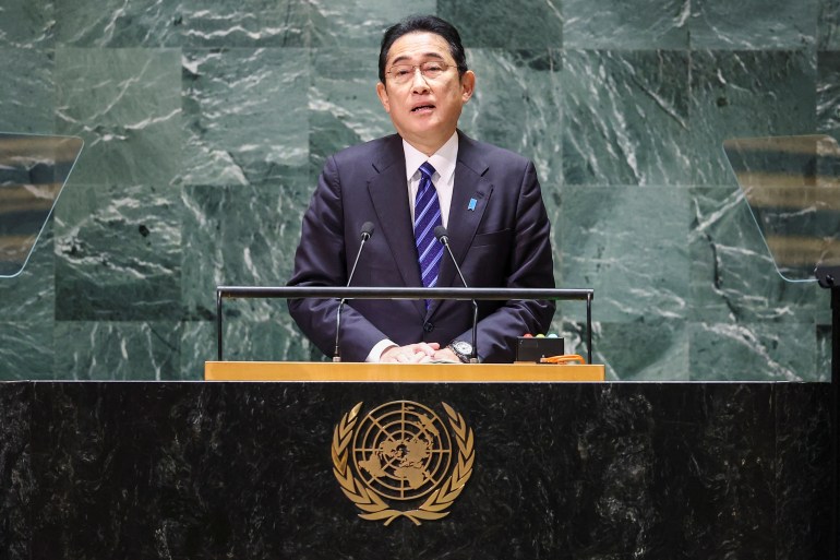 Japan's Prime Minister Fumio Kishida addresses the 78th Session of the U.N. General Assembly in New York City, U.S., September 19, 2023. REUTERS/Eduardo Munoz