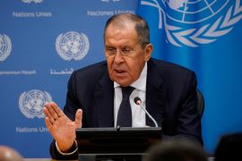 Russia&#39;s Foreign Minister Sergei Lavrov attends a news conference after addressing the UN General Assembly [Eduardo Munoz/Reuters]