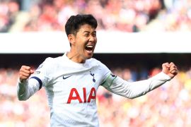 Tottenham Hotspur&#39;s Son Heung-min celebrates scoring against Arsenal last weekend [File: Matthew Childs/Action Images via Reuters]