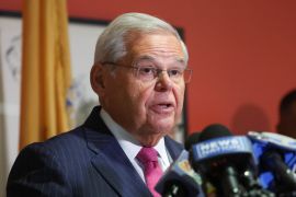 &#39;This will be the biggest fight yet,&#39; says US Senator Bob Menendez, who was indicted alongside his wife Nadine on bribery charges last week [Mike Segar/Reuters]