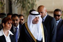 Saudi ambassador Nayef bin Bandar al-Sudairi visits Ramallah in the Israeli-occupied West Bank on September 26, 2023 [Mohammed Torokman/Reuters]