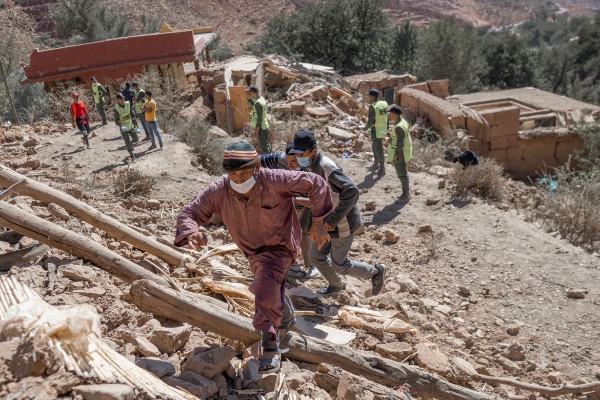 Emergency personnel continue rescue operations in the mountainous area of Tizi N'Test, in the Taroudant province, one of the most devastated in quake-hit Morocco