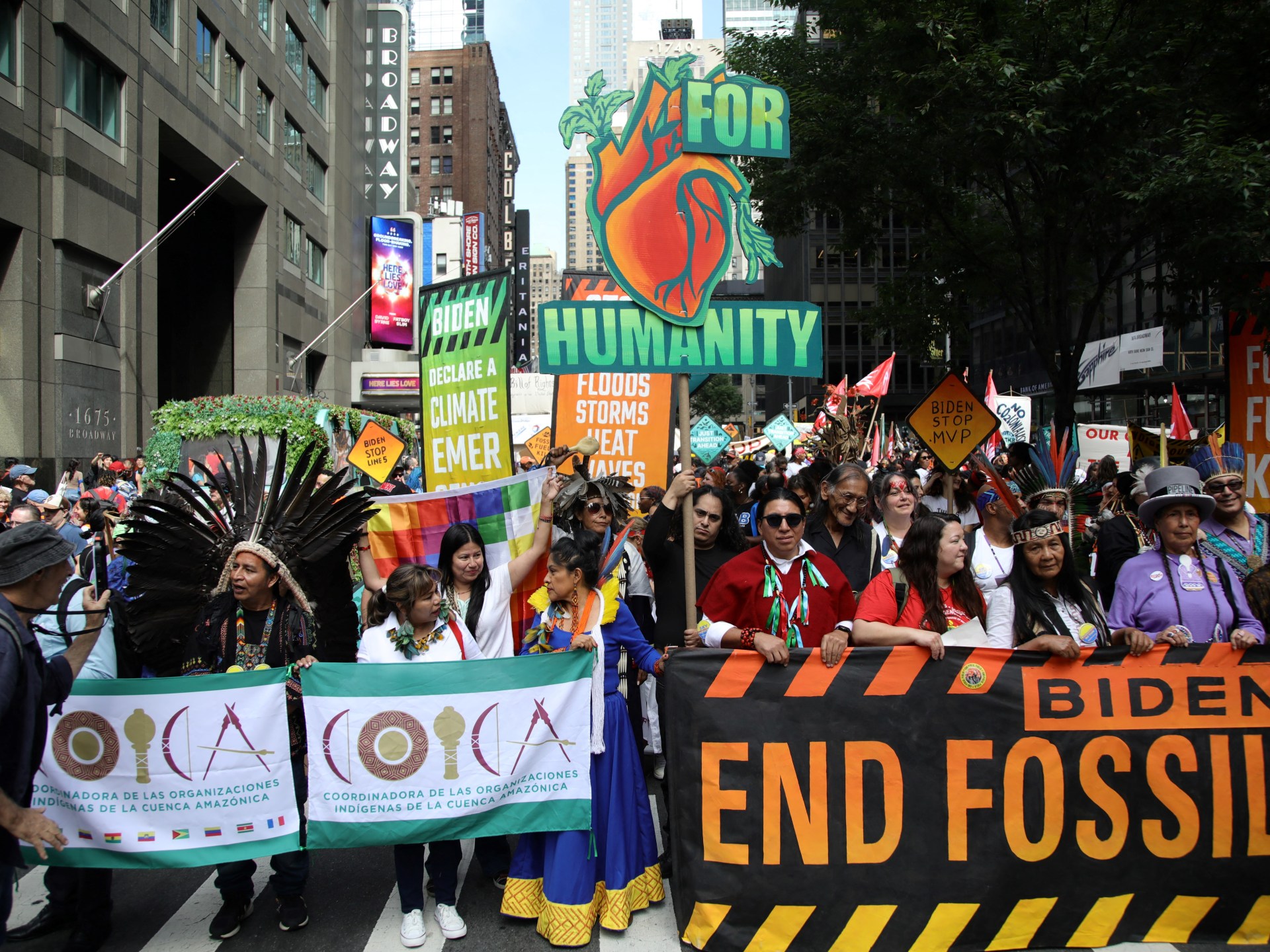 Tens of thousands rally in New York demanding end to fossil fuels